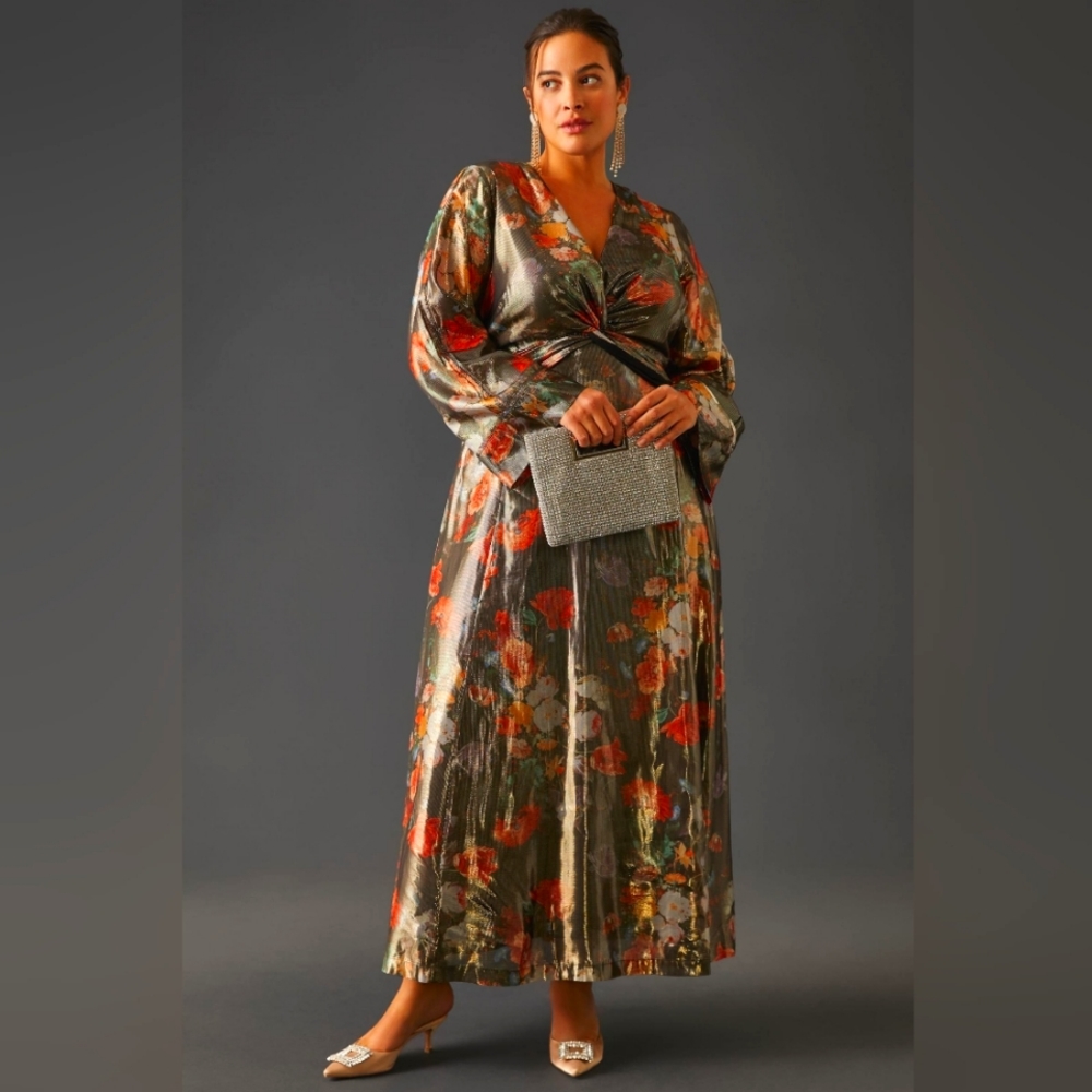 Anthropologie caballero deep v maxi dress size xs NWOT